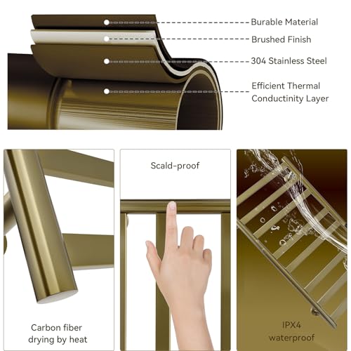 DUDYP Electric Towel Dryer with 1-8H Timer, Heated Towel Rail with Temperature Control, 8 Bars Matte Black Wall Mounted Heated Drying Rack, Hardwired