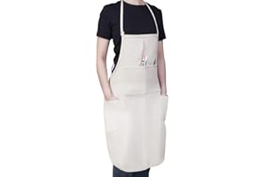 conda Adjustable Professional Bib Apron 100% Cotton Canvas with 3 Pockets for Women Men Adults, Waterproof, Natural 31inch (1pcs Pack)