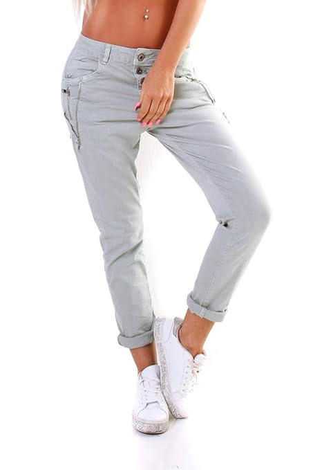 OSAB-Fashion 10902 Karostar by Lexxury Damen Jeans Röhre Hose Boyfriend Haremscut Knopfleiste Übergrößen
