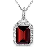 Gem And Harmony 5.00 Carat (ctw) Emerald Cut Garnet Pendant Necklace in 14K White Gold with Chain
