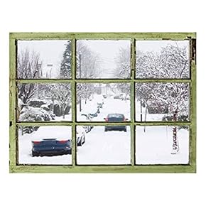 Window View Wall Mural - It Snowed Last Night - Vintage Style Wall Decor - Peel and Stick Adhesive Vinyl Material - 24x32 inches