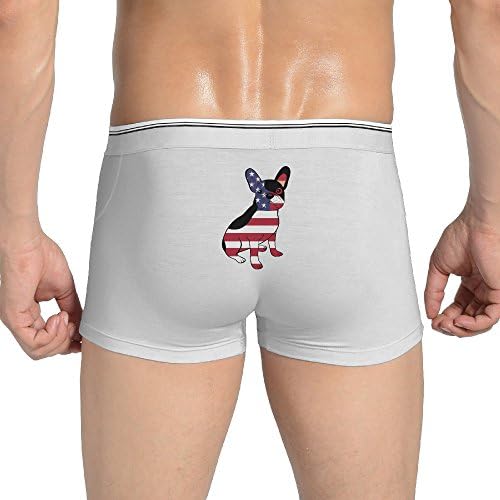 American Flag French Bulldog Mens Cotton Underwear White Stretch Trunks Boxer Briefs L