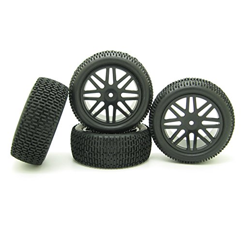 RC 1:10 Off-Road Car Buggy Rubber Tyre Tire & Wheel Rim HEX 12mm Black with Foam Inserts Pack of 4