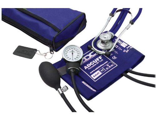 ADC Pro's Combo II SR Adult Pocket Aneroid/Scope Kit with Prosphyg 768 Blood Pressure Sphygmomanometer and Adscope 641 Sprague Stethoscope with Nylon Carrying Case, Royal Blue