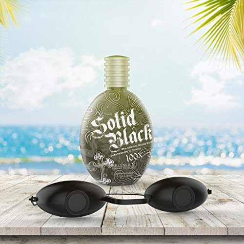 Millennium Tanning Products: Dark Tanning Lotion, 100x, 13.5 fl. oz AND Super Sunnies Evo Flexible Tanning Bed Goggles Eye Protection UV Black Glasses