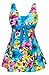 wantdo Women's Swimdress Push Up Swimsuit Plus Size Swimwear Bathing Suit Lake Blue Flower US 12-14