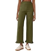 Cicy Bell Womens Wide Leg Capris Pants Casual High Waisted Ruffle Hem Zipper Loose Fit Trousers with Pockets