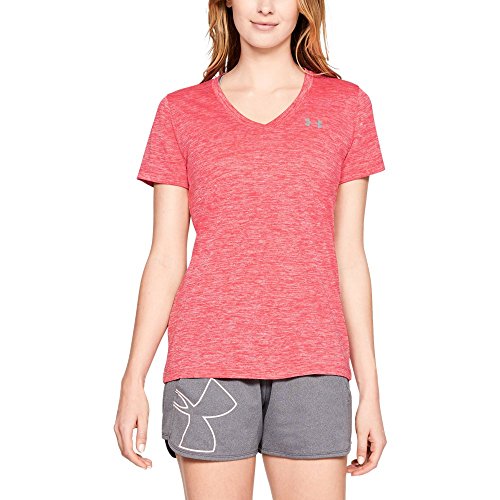 Under Armour Women's Tech V-Neck Twist T-Shirt, Watermelon (677)/Metallic Silver, Small