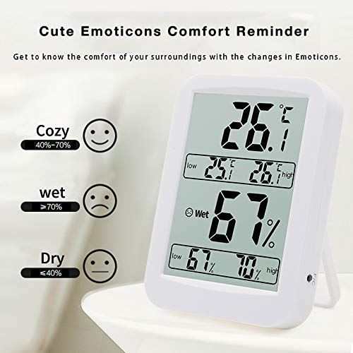 Indoor Digital Hygrometer Humidity Gauge Indicator Digital Thermometer Digital Thermo-Hygrometer Room Temperature and Humidity Monitor Large Screen Low/High Records â„ƒ/â„‰ Switch Indoor Thermometer