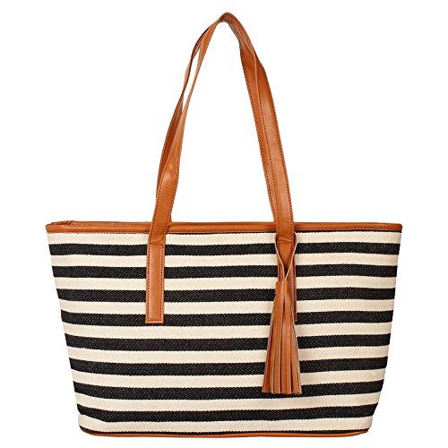 BERRYPECKERS Womens PU Striped and Printed Tote Handbag (BPK SB P 01, Multicolour)