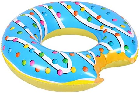 AIRTIME Inflatable Giant Blue Donut Ring Float Swimming Pool Tube Lounge Raft Floatie Def Size 29.92"