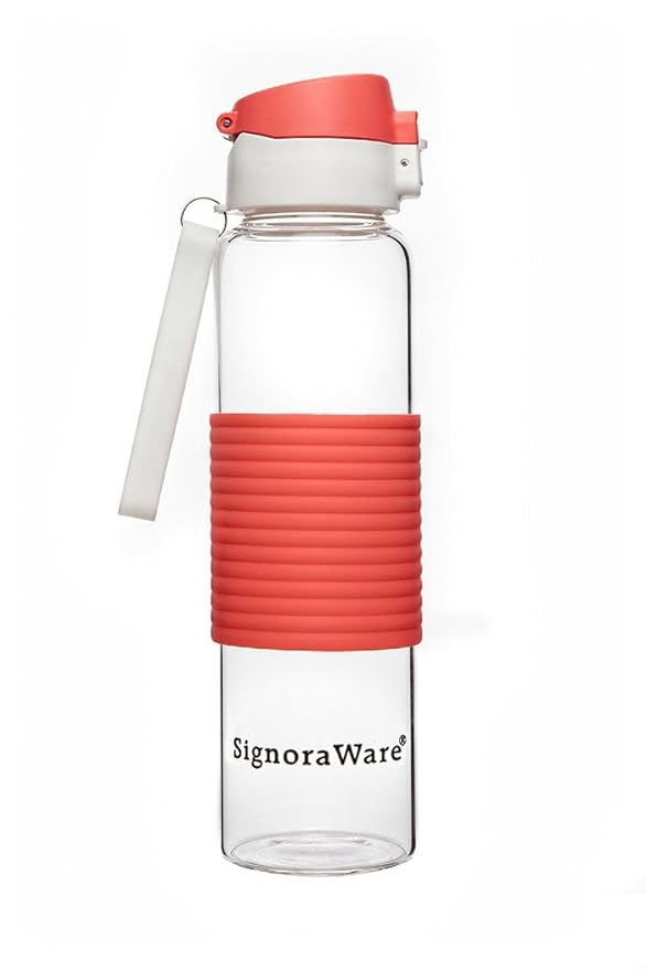 Buy Signoraware Aqua Flip Top Glass Water Bottle, 350ml/18mm, Red
