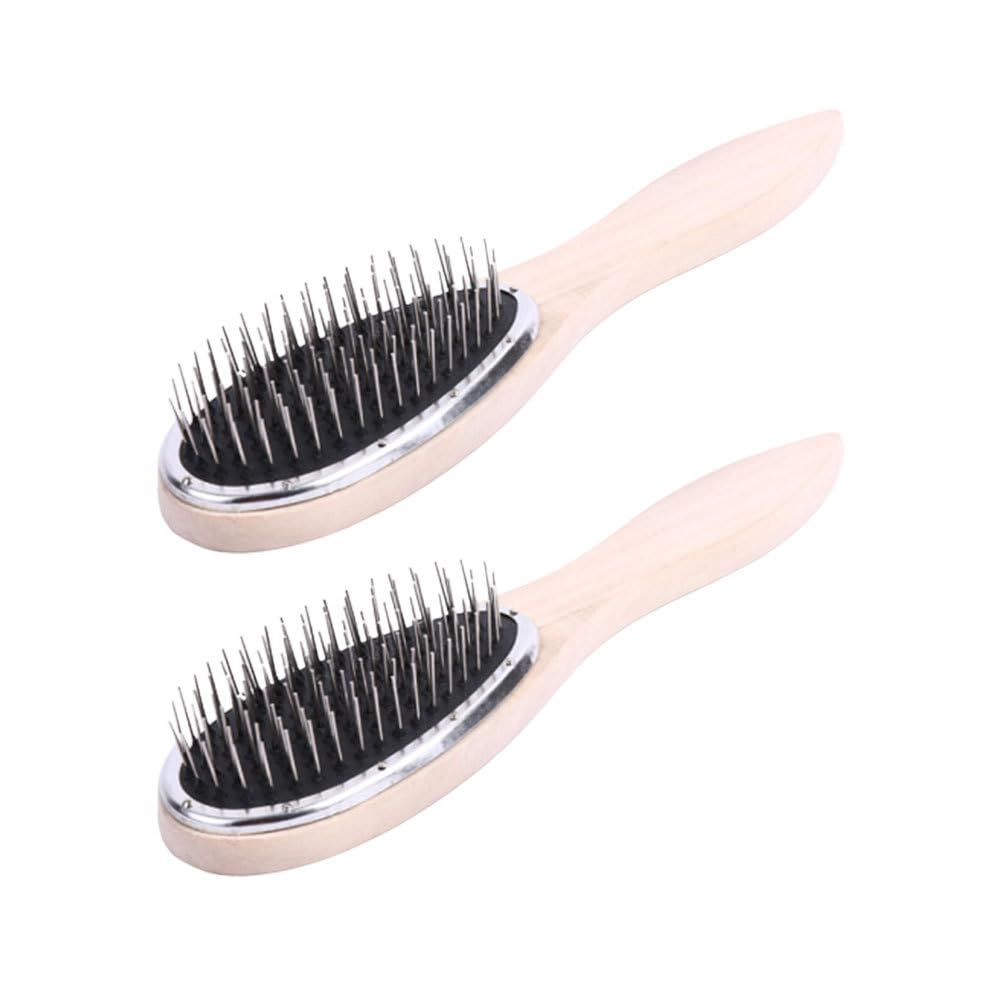 FRCOLOR 2Pcs Hair Comb Steel Handle Wig Comb Detangler Brush for Women Men Long Thick Curly Wavy Dry or Damaged Hair