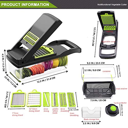 Vegetable Chopper, Onion Chopper Mandoline Slicer Cutter Interchangeable Blades with Durable Fruit Slicer Cutter Container for Cooking Tools (Green)