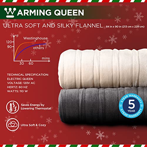 Westinghouse Electric Blanket Queen Heated Blanket Flannel Soft Silky
