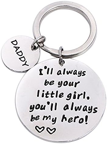 Chic Father's Day Keychain - I'll Always Be Your Little Girl.You Will Always Be My Hero Stainless Steel Key chain,Daughter Gives His Father the Best Gift
