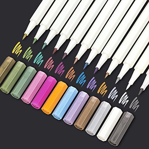 Metallic Brush Marker Pens, Metallic Calligraphy Painting Pen for Card Making, Rock Painting, Glass, Metal, Wood, Script Lettering, DIY Photo Album(12 Colors)