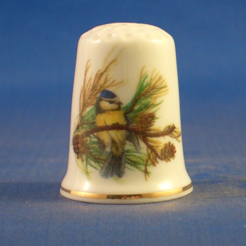 Porcelain China Collectable Thimble -- Blue Tit with Free Gift Box