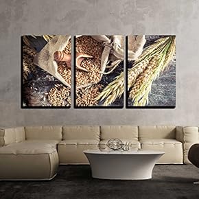 3 Piece Canvas Wall Art - Healthy Ingredients for Rolls and Bread with Whole Grains - Modern Home Art Stretched and Framed Ready to Hang - 16"x24"x3 Panels