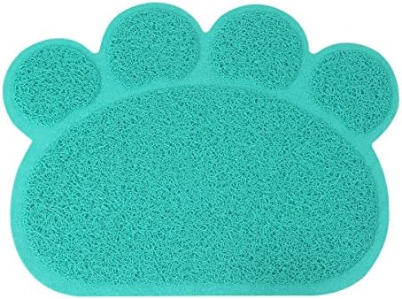 crownroyaljack Soft Rug PVC Pet Mat Paw Shaped Easy to Clean Dog Cat Food Box Litter Mat , LakeBlue