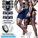 Lux Fitness Muscle Toner and Abs Stimulator EMS Abdominal Trainer - Electronic Wireless Toning Belt Ultimate Gym Training, Men Women, New version 2018 + FREE Butterfly Massager + 10 Extra Gel Pads