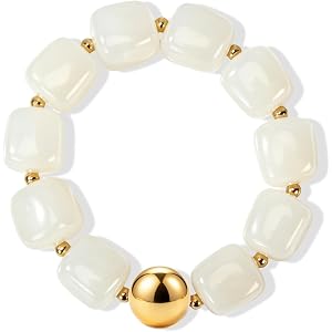 EJU Colorful Chunky Beaded Bracelet for Women Trendy Multicolor Resin Stretch Bracelet Bold Statement Acrylic Elastic Bangle