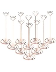 Jofefe 10pcs 8.6 Inch Tall Place Card Holder Table Number Holder Table Card Holder Table Number Stands with Heart Shape Photo Picture Memo Clips for Wedding Favors, Rose Gold
