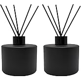 2PCS Glass Diffuser Bottles,200ml/6.7oz Essential Oil Jar,Empty Perfume Container with Black Aromatherapy Sticks Use for DIY Replacement Reed Diffuser (Round Matte Black)