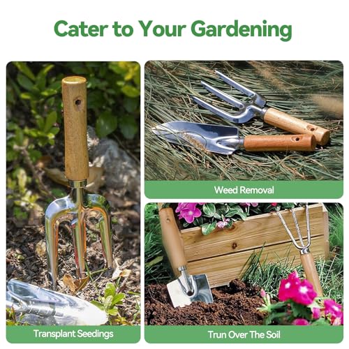 Grenebo Garden Tool Set, 9 Pieces Garden Tool with Garden Tools Organiser Handbag, Rustproof and Ergonomic Garden Tools Set, Ideal Garden Gifts for Women for Garden Lovers