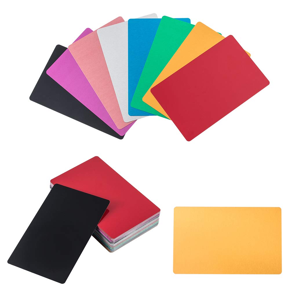 NBEADS 96 Pcs 8 Colors Metal Business Card, 8.6x5.4cm Blank Aluminum DIY Laser Engraved Business Card Plaque Sign for House Office