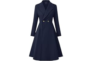 CURLBIUTY Women's Pea Coat Double Breasted A Line Long Trench Coat Winter Dress Coat with Pockets