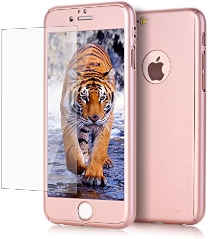 for iPhone 6 Plus Case, iPhone 6S Plus Case, AUSURE [2 in 1] Full Body Protection Ultra Hard Premium Cover [Slim Fit] Shock Proof Skid-Proof PC Case with Tempered Glass for iPhone 6s Plus (Rose Gold)