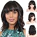 KRSI Women's Short Curly Synthetic Wigs With Air Bangs Natural Black/Brown Wigs for Black Women Heat Resistant Custom Cosplay Party Full Wigs 14inch