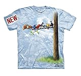 Mountain Bird Tree Adult Size T-shirt , Blue , Large