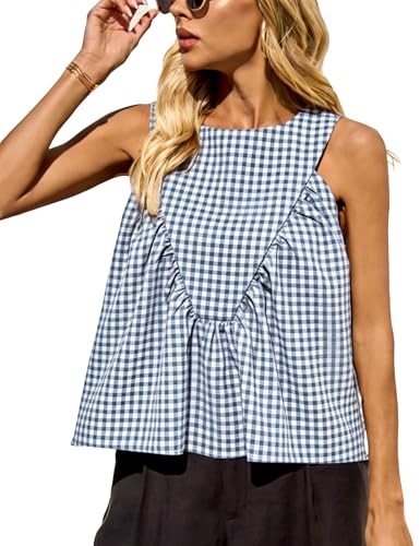 Ziqoty Womens Peplum Babydoll Tops Summer Sleeveless Blouse(DarkBlue-L) at Amazon