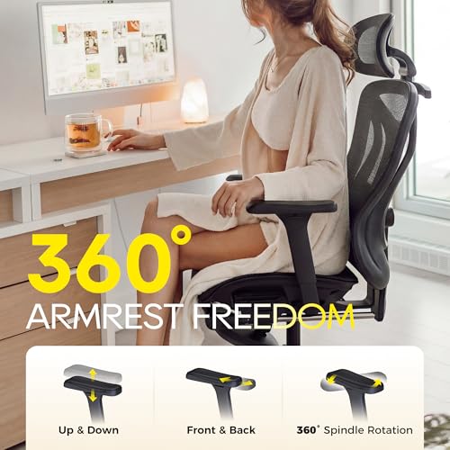 CYKOV Ergonomic Office Chair with Footrest - Adjustable Lumbar Support & Headrest, 90-160° Reclining Mesh Back Computer Chair - Home Office/Gaming, 150kg Capacity (Black, MESH)