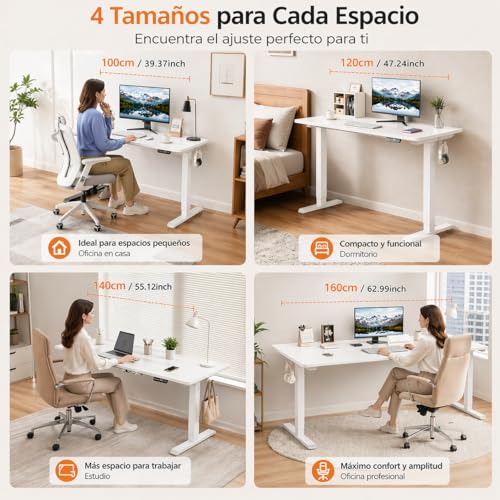 Elevable Eléctrico 160x60cm,Ajuste de Altura con Rueda,Escritorio de Pie para Oficina en Casa, con Memoria y Soporte Metálico en T (White, 160cm)