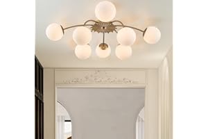 Longree 32.9 in. 8-Light Blossom Gold Modern Sputnik Semi Flush Mount Chandelier Opal Glass Bubble and Flower Accent Milky Glass Bubble Ceiling Light Fixture for Dining Bedroom Living Entry