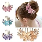 Charm Fashion Lady Girl Flower Pattern Alloy Rhinestone Barrette Hair Clip Comb Champagne