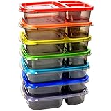 Youngever 7 Pack Color Meal Prep 3 Compartment Portion Lunch Box Food Container With Ice pack