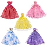 5pcs Barbie Handmade Fashion Wedding Party Gown Dresses for Girl's Birthday Gift Xmas Gift