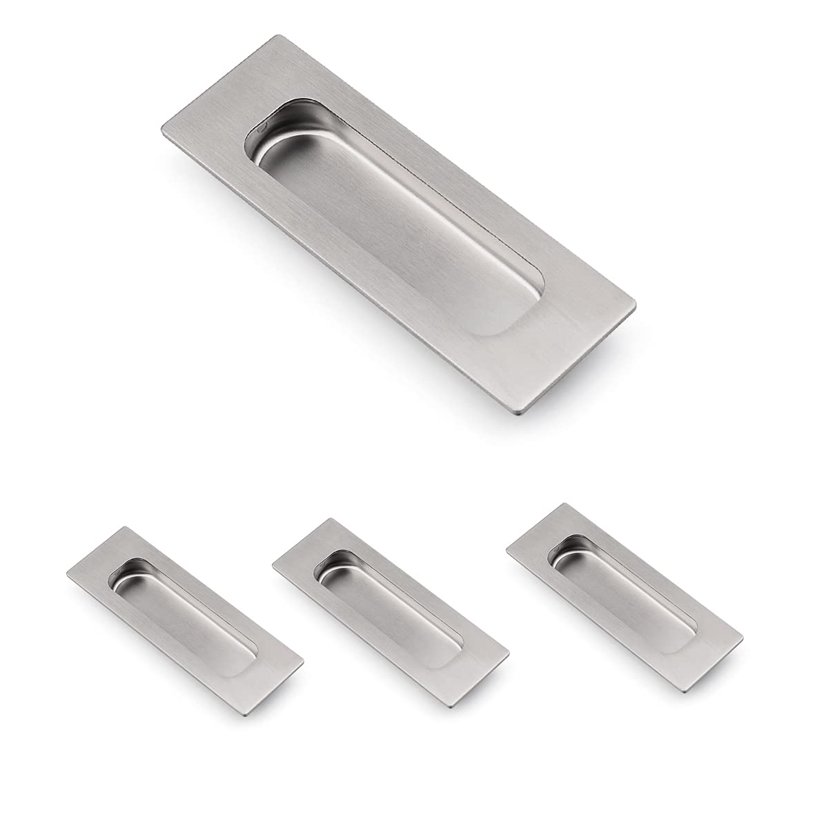 Photo 1 of HOMOTEK 4 Pack 120mm Flush Sliding Closet Door Pulls, Recessed Finger Pulls for Sliding Barn Bypass Door Handles, Cabinet Drawer Rectangular Invisible Pull- Small Size 4.75 in, Brushed Stainless Steel