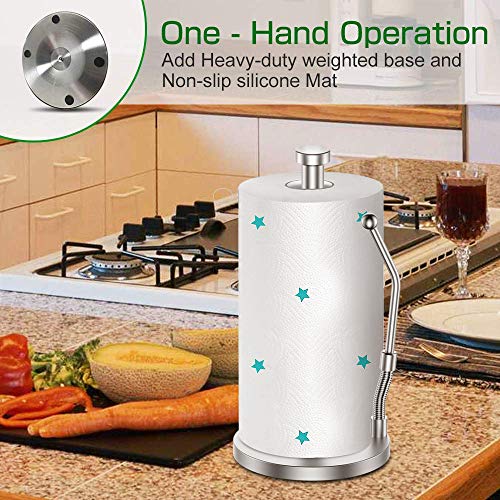 AmazeFan Paper Towel Holder Vertical Design with Long Spring, Food Grade 304 Stainless Steel, Drawing Process, One-Handed Operation, Multi-Functional Paper Towels, 2 Year Full-Refund