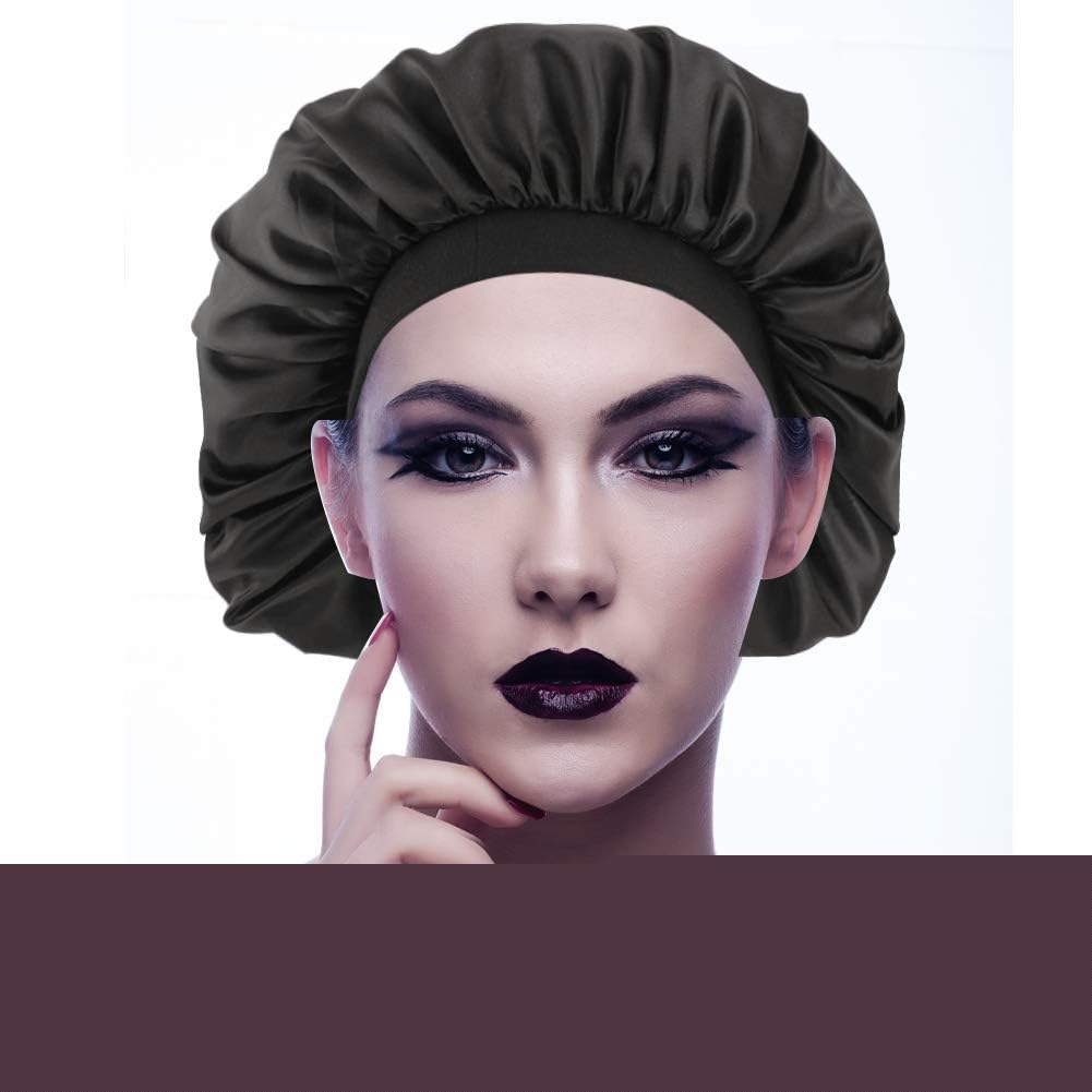 3 Pack Satin Silk Bonnet Sleep Cap Extra Large Jumbo Day and Night Cap Hat Salon Bonnet Head Hair Covers Chemo Caps with Elastic Wide Band for Black Women Long Curly Natural Hair Braids