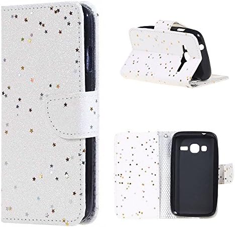 LUSHENG Samsung Galaxy J1 Mini Prime Case, Hybrid Heavy Duty Shockproof Anti-Scratch Case Cover Bling Glitter PU Leather Flip Wallet Shell White