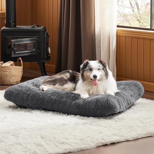 BEDSURE Fluffy Dog Bed for Large Dogs - 104 x 69 x 8 cm Washable Dog Bed for Large Dogs, Non-Slip Underside, Dark Grey