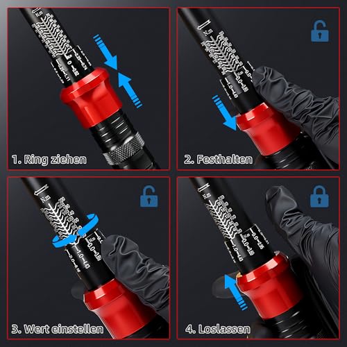 DURAXION 9-piece torque wrench set 1/2 inch, 3/8 inch, 1/4 inch, ±3% error accuracy, 72 teeth, small torque wrench 20-230 Nm, 5-70 Nm, 1-26 Nm, for tyre change, car, bicycle, motorcycle, truck, NKW