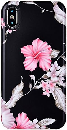 iPhone X Case, KIMICO Girls Floral Series design[Shockproof][Supports Wireless Charging][Slim Fit][Anti-Scratch/Anti-fingerprints] Flexible TPU Gel Protective Cover (Hibiscus Abyss X)
