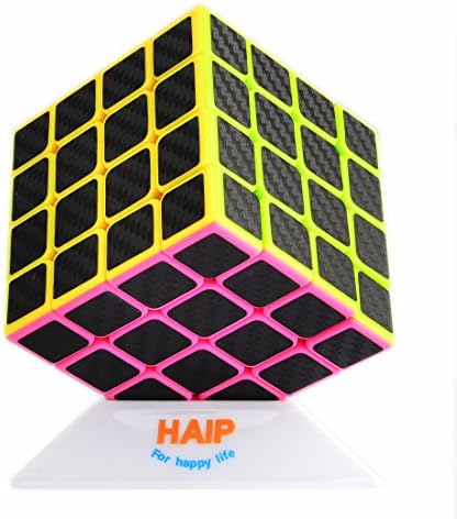 Puzzle Cube, Haip 4x4x4 Carbon Fiber Sticker Speed Smooth Magic Cube (Base Holder Included)