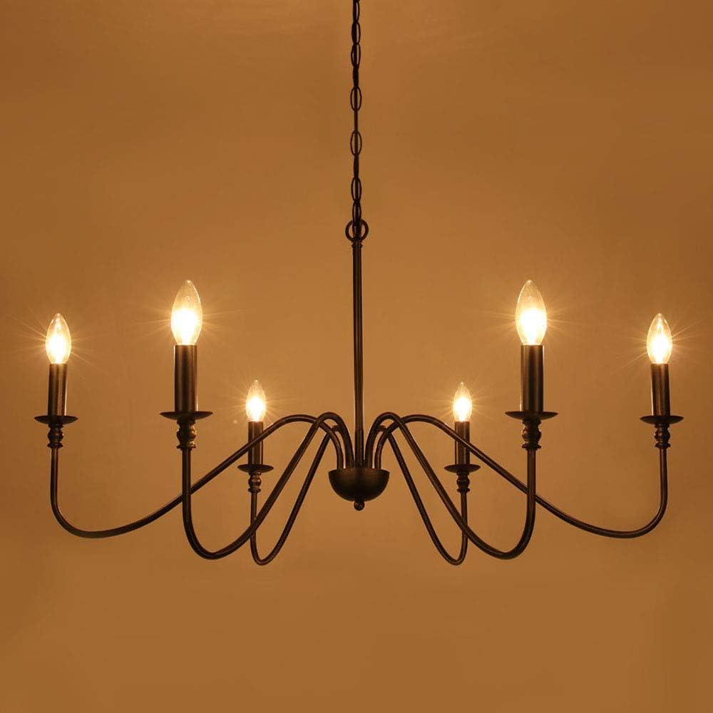 Lampundit 6-Light Iron Chandelier Black Farmhouse Chandelier Classic Candle Ceiling Pendant Light Fixture for Kitchen Island Dining Room Living Room Foyer Barn: Home Improvement